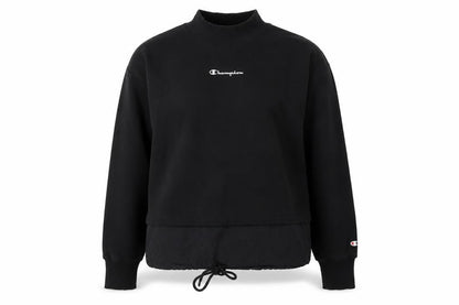 Front view of Champion unisex black sweatshirt m, mock neck, logo