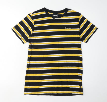 Bench Boys Black Yellow Striped T-Shirt 158cm Cotton Casual