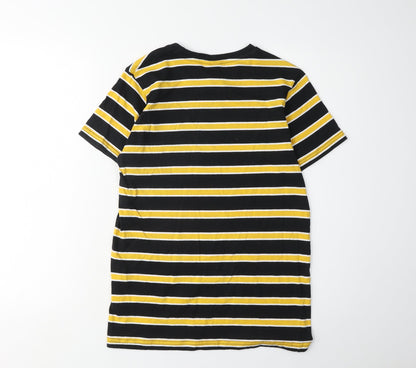 Bench Boys Black Yellow Striped T-Shirt 158cm Cotton Casual