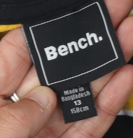 Bench Boys Black Yellow Striped T-Shirt 158cm Cotton Casual