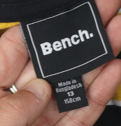 Bench Boys Black Yellow Striped T-Shirt 158cm Cotton Casual