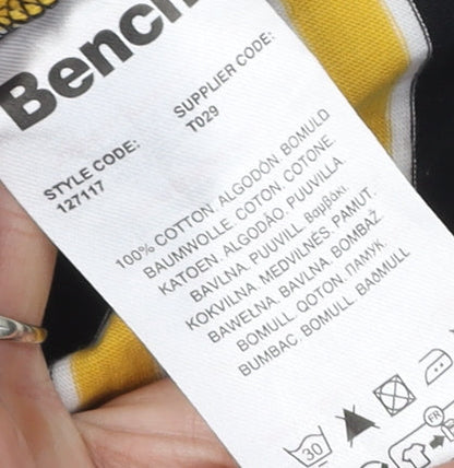 Bench Boys Black Yellow Striped T-Shirt 158cm Cotton Casual