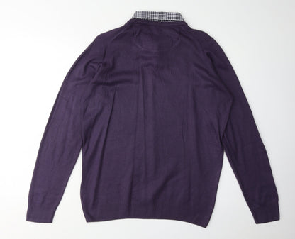 James Pringle Men's Purple V-Neck Check Jumper, Size S