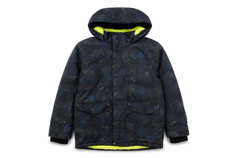 Front view of Mountain Warehouse boys’ blue puffer jacket 10y waterproof