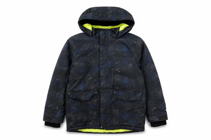 Front view of Mountain Warehouse boys’ blue puffer jacket 10y waterproof