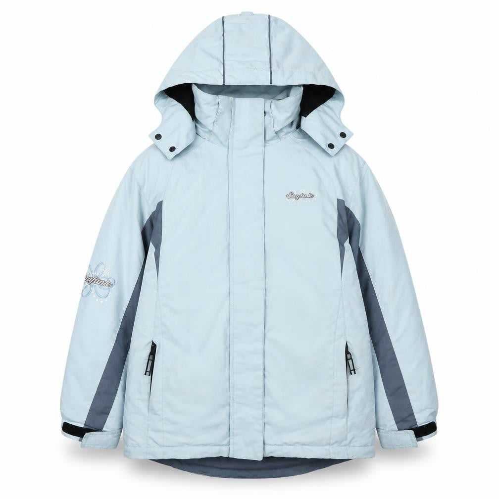 Front view of Surfanic girls’ blue parka jacket with hood, size 24