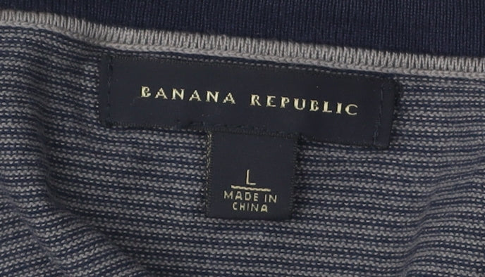 Banana Republic Men's Blue Striped Cardigan Size L