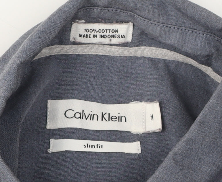 Calvin Klein Men's Blue Slim Fit Long Sleeve Shirt M