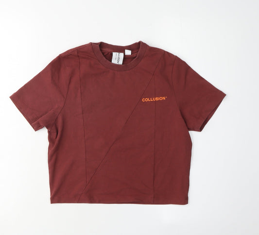 Womens UK Size 10 COLLUSION Brown Basic T-Shirt