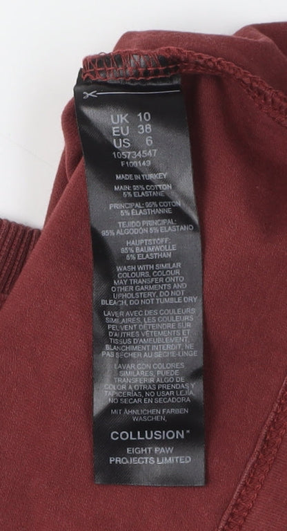 Womens UK Size 10 COLLUSION Brown Basic T-Shirt