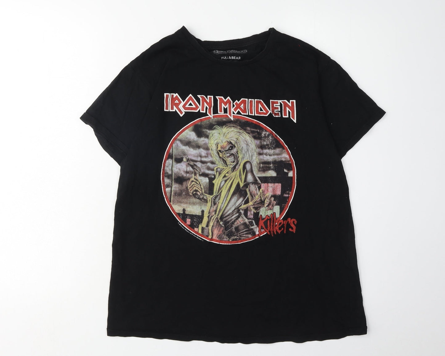 Pull & Bear Men's Black Iron Maiden Band T-Shirt, Size S