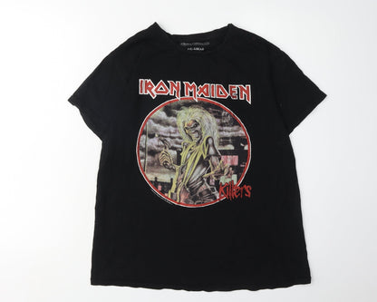 Pull & Bear Men's Black Iron Maiden Band T-Shirt, Size S