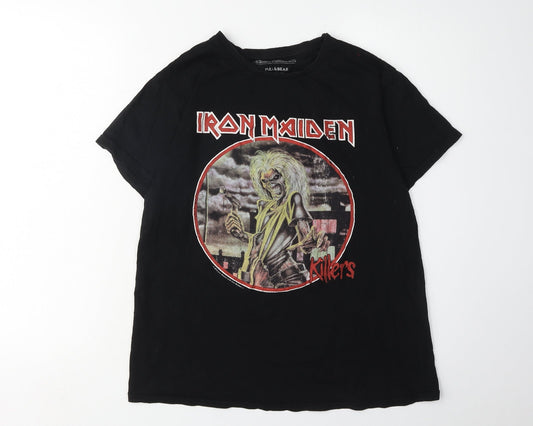 Pull & Bear Men's Black Iron Maiden Band T-Shirt, Size S