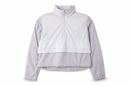Front view of Adidas Women's Grey Cropped Nylon Basic Jacket, size 12