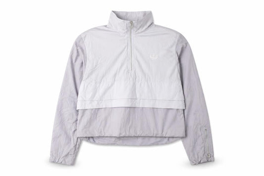 Front view of Adidas Women's Grey Cropped Nylon Basic Jacket, size 12