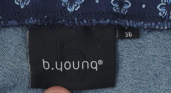 b.young Women's Blue Geometric Skinny Trousers Size 8