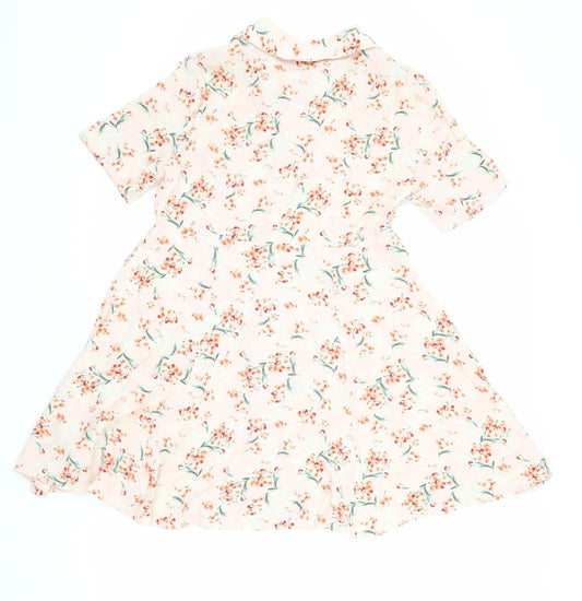 Zara Women's Pink Floral Shirt Dress M Casual Viscose