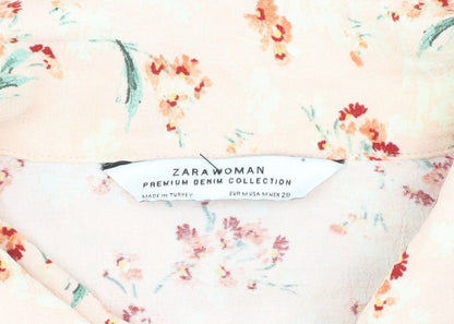 Zara Women's Pink Floral Shirt Dress M Casual Viscose