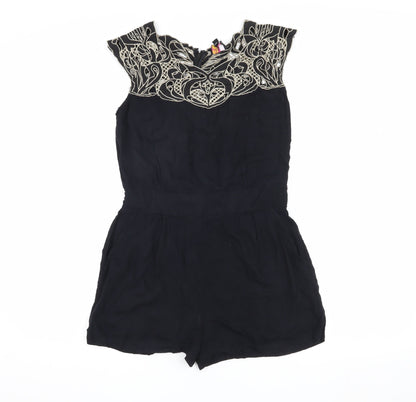 Yumi Women's Black Embroidered Playsuit, Size S