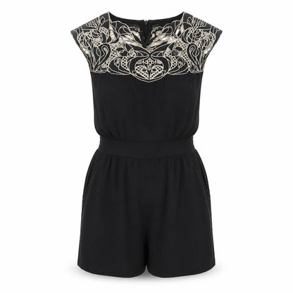 Yumi Women's Black Embroidered Playsuit, Size S