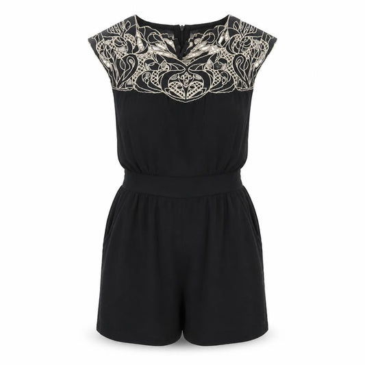 Yumi Women's Black Embroidered Playsuit, Size S