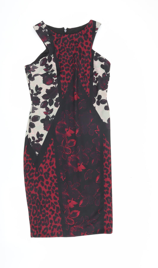 Next Women's Red Floral Animal Print Pencil Dress