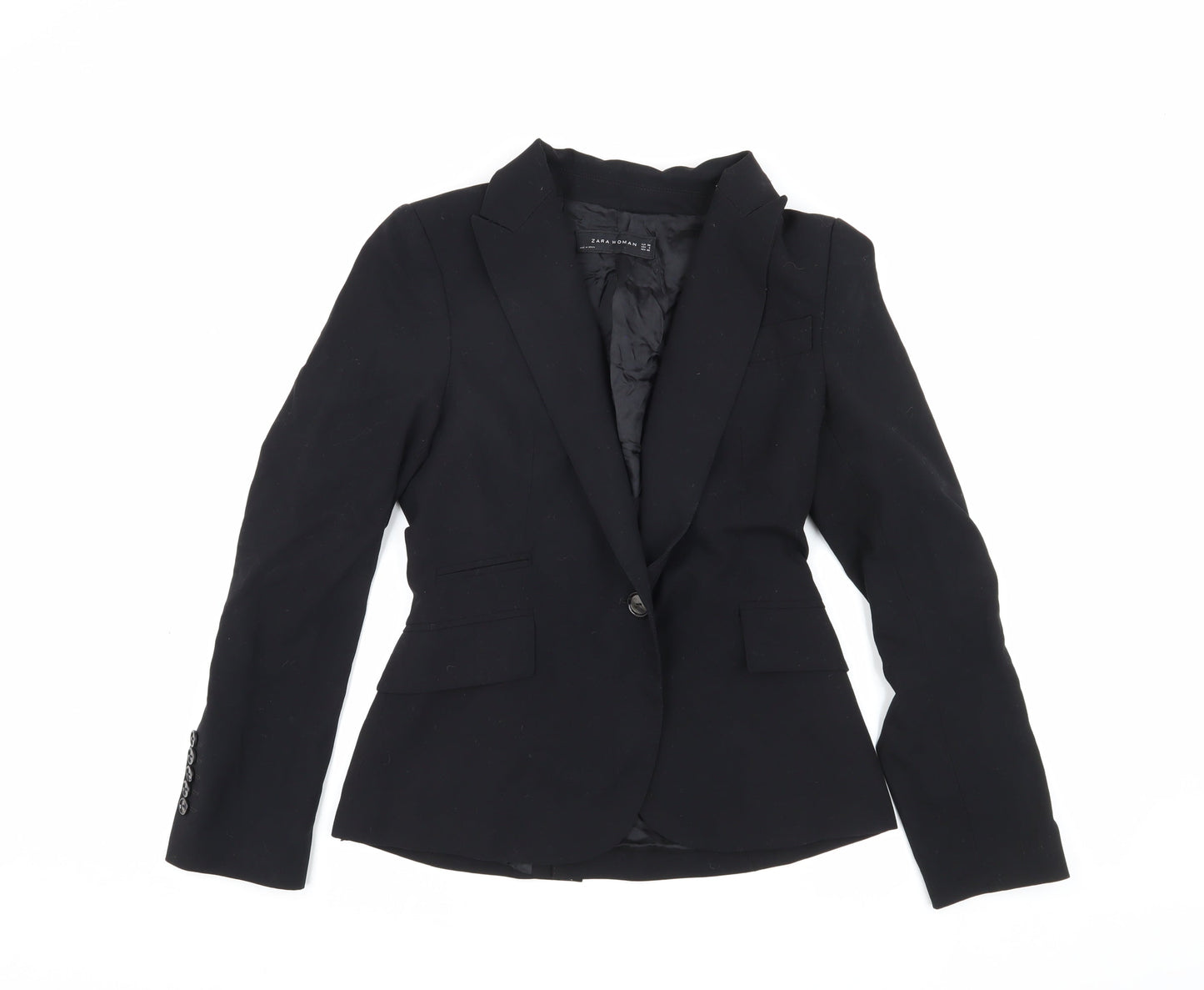Zara Woman Black Blazer Size 8 Slim Fit Notch Lapel