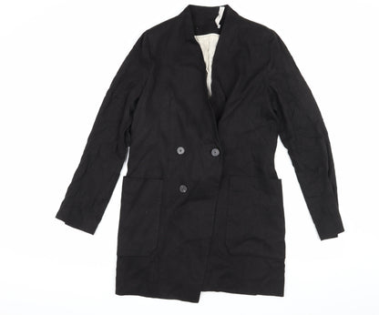 MNG Women's Black Linen Overcoat Size 10 Business Casual