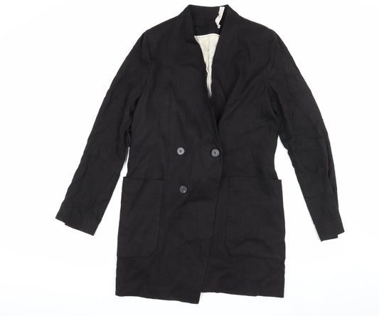 MNG Women's Black Linen Overcoat Size 10 Business Casual
