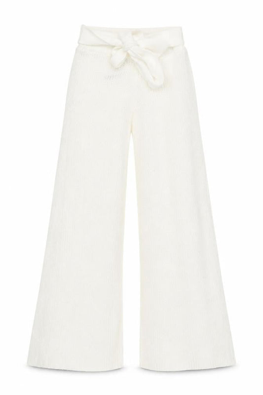 Front view of ASOS Women’s Ivory Wide-Leg Knit Trousers, size UK 6
