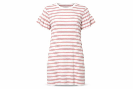 Front view of ASOS Women's Pink Striped T-Shirt Dress, size 10