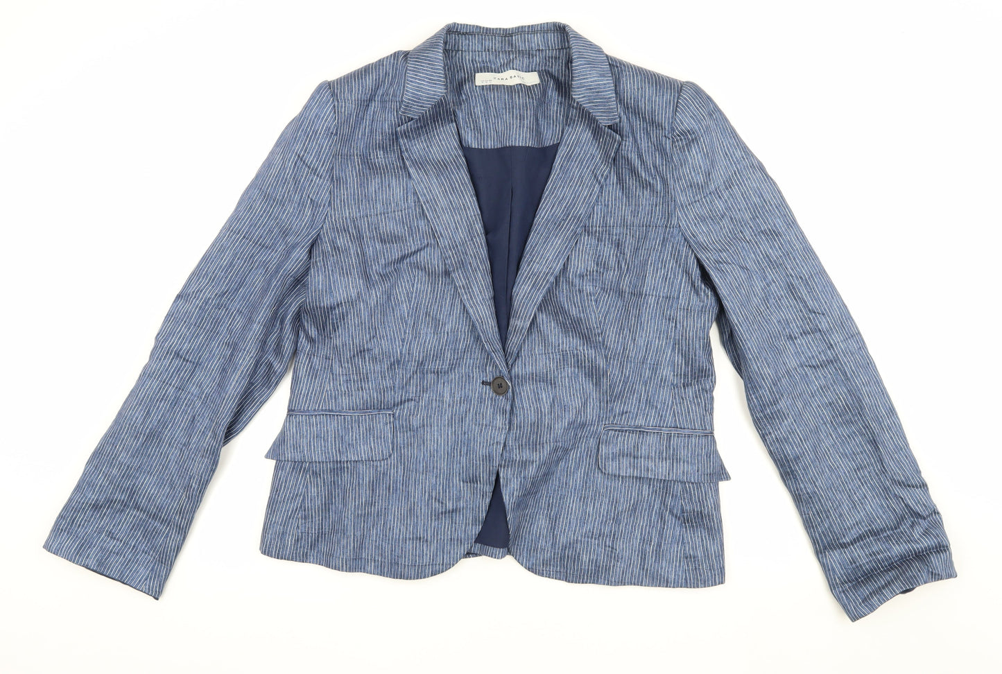 Zara Basic Women's Blue Pinstripe Blazer XL Business