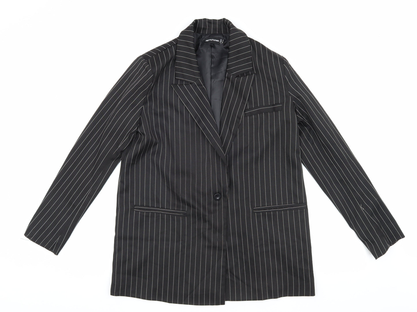 PrettyLittleThing Women's Black Pinstripe Blazer Size 6