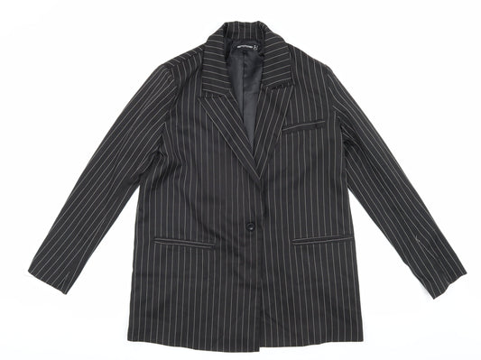 PrettyLittleThing Women's Black Pinstripe Blazer Size 6