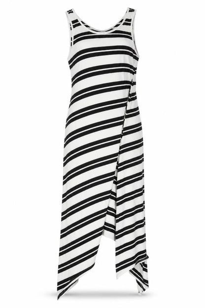 hush Women's Black White Striped Asymmetric Tank Dress