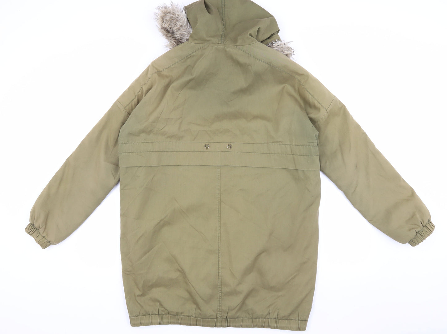 Zara Unisex Green Parka S Faux Fur Hood Coat