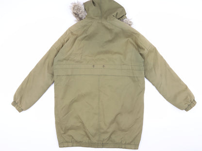 Zara Unisex Green Parka S Faux Fur Hood Coat