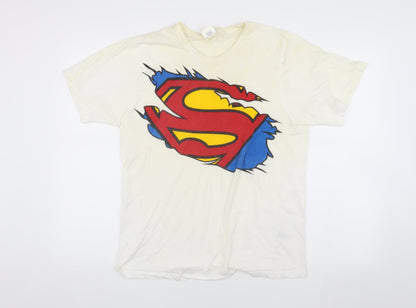 Superman Comic T-Shirt Men White S Crew Neck
