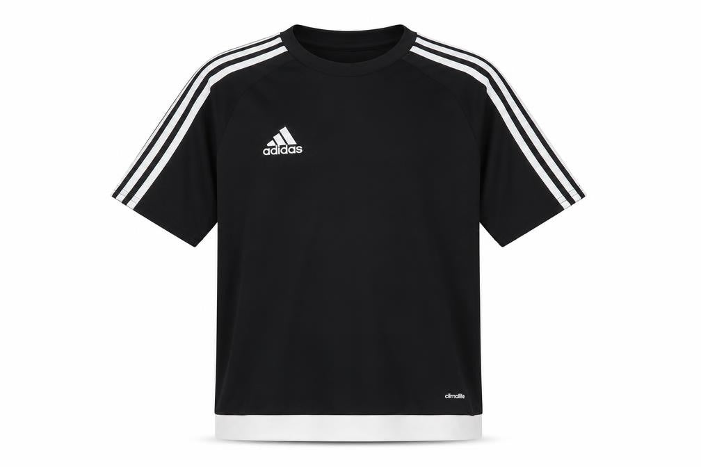 Front view of Adidas boys’ black jersey t-shirt 13-14y sports activewear