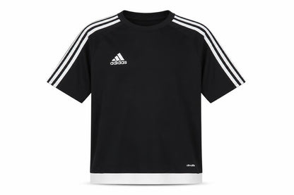 Front view of Adidas boys’ black jersey t-shirt 13-14y sports activewear