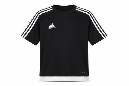 Front view of Adidas boys’ black jersey t-shirt 13-14y sports activewear