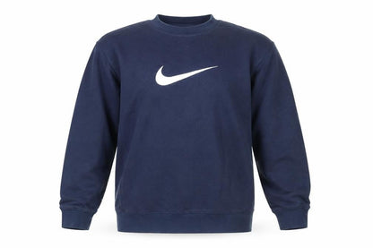 Front view of Nike boys’' navy logo sweatshirt m pullover casual
