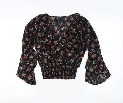 AX Paris Women’s Black Floral Bell Sleeve Blouse Size 10