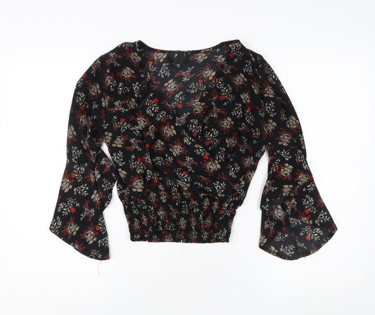 AX Paris Women’s Black Floral Bell Sleeve Blouse Size 10