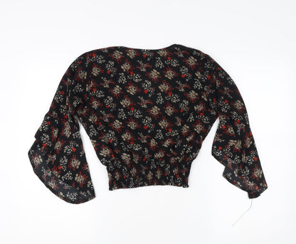 AX Paris Women’s Black Floral Bell Sleeve Blouse Size 10