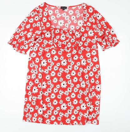 New Look Women's Red Floral Dress, Size 18, Sweetheart Neckline