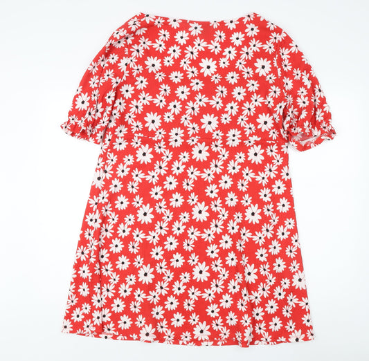 New Look Women's Red Floral Dress, Size 18, Sweetheart Neckline