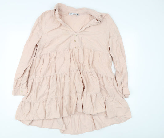 Zara Women's Beige Shirt Dress, L, Collared, Summer