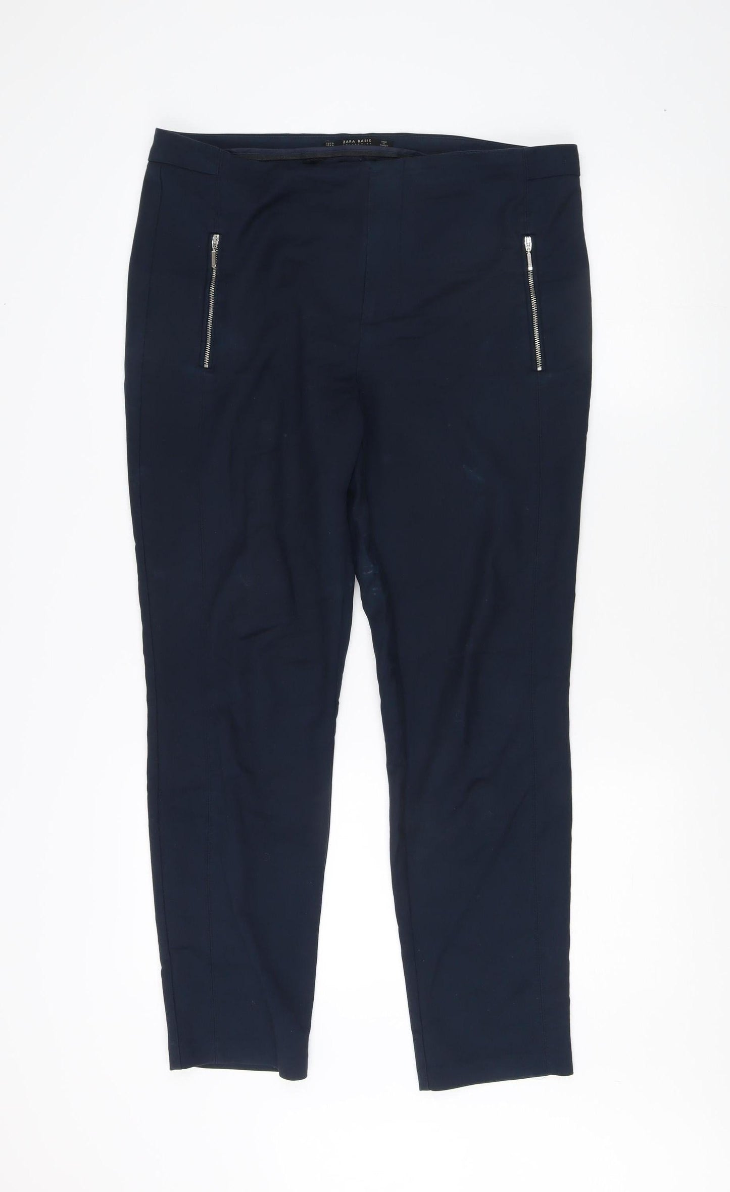 Womens UK Size 12 Zara Slim Fit Cropped Blue Trousers