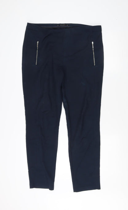 Womens UK Size 12 Zara Slim Fit Cropped Blue Trousers